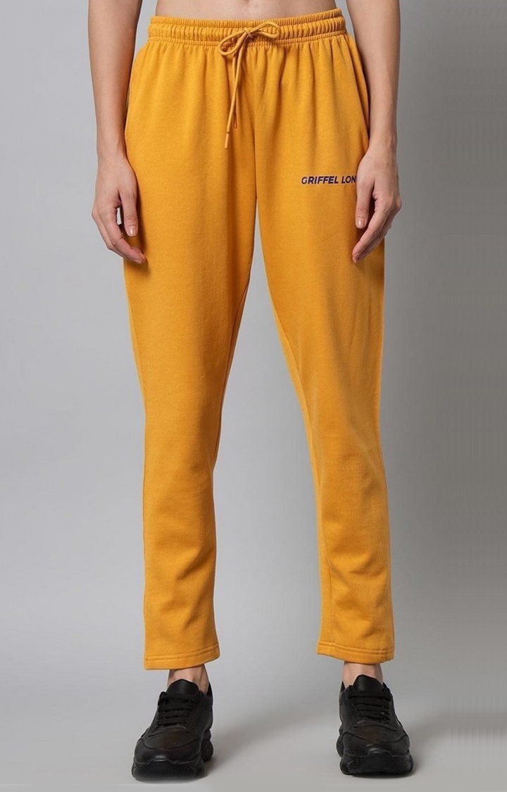 GRIFFEL | Women's Yellow Fleece Solid Trackpants