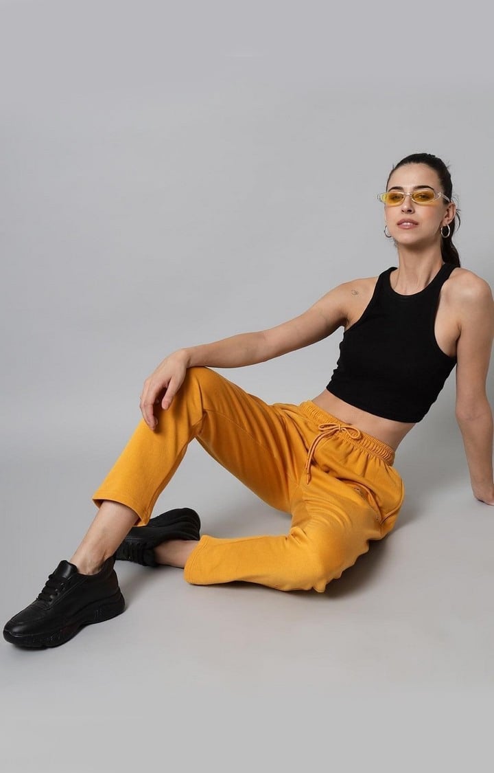 Women's Mustard Solid Trackpants