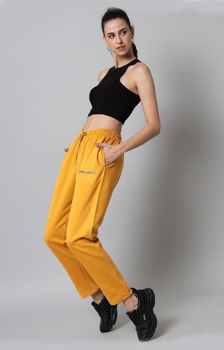 Women's Mustard Solid Trackpants