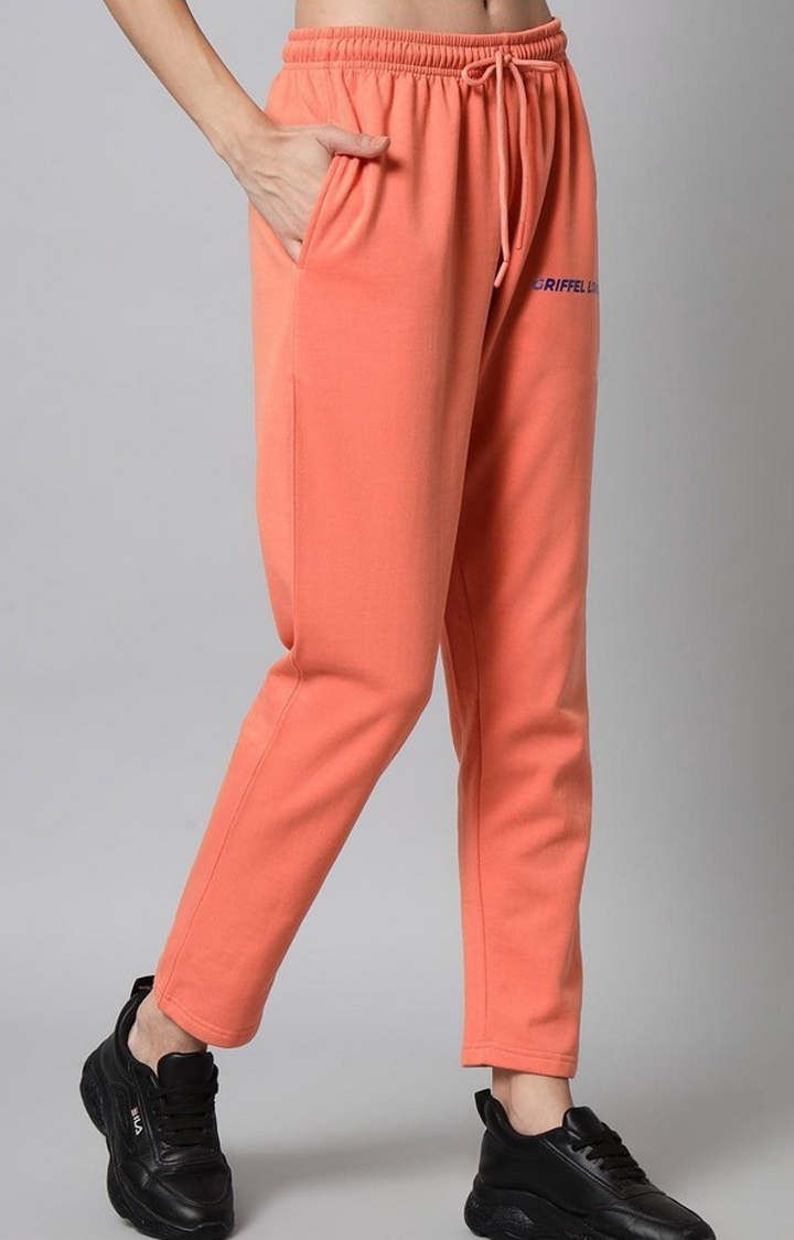 Women's Peach Solid Trackpants