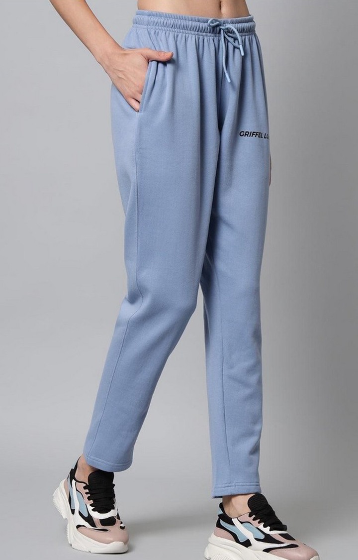 Women's Sky Blue Solid Trackpants