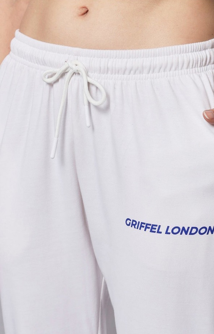 Women's White Solid Trackpants