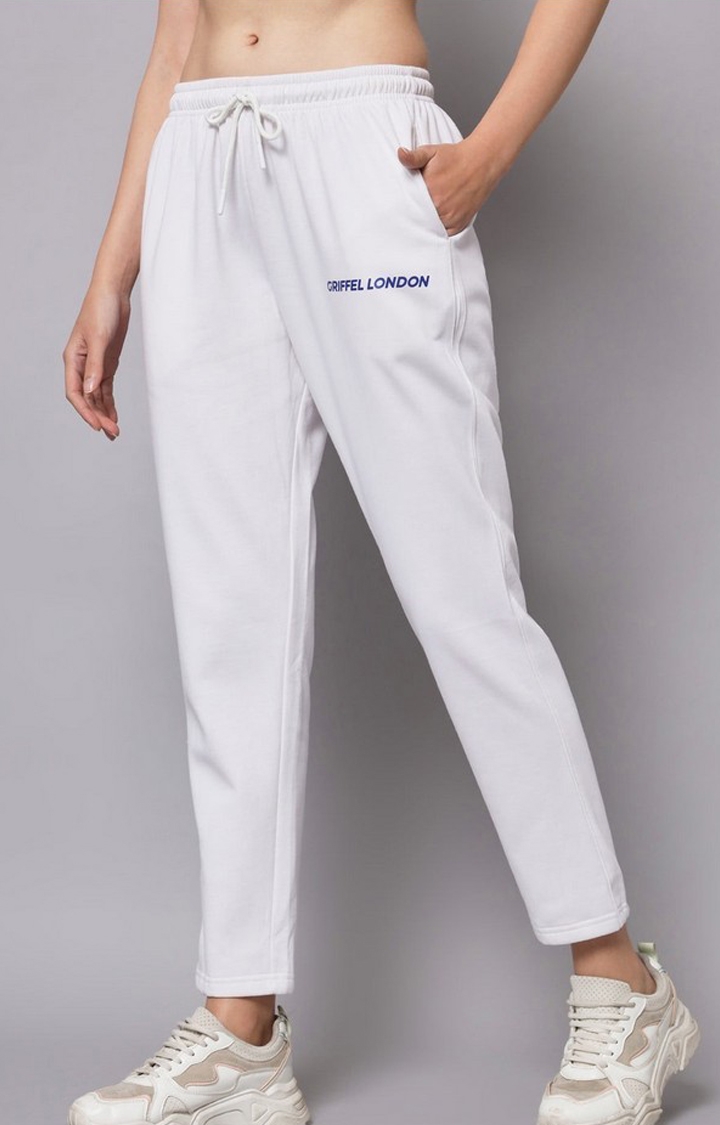 Women's White Solid Trackpants