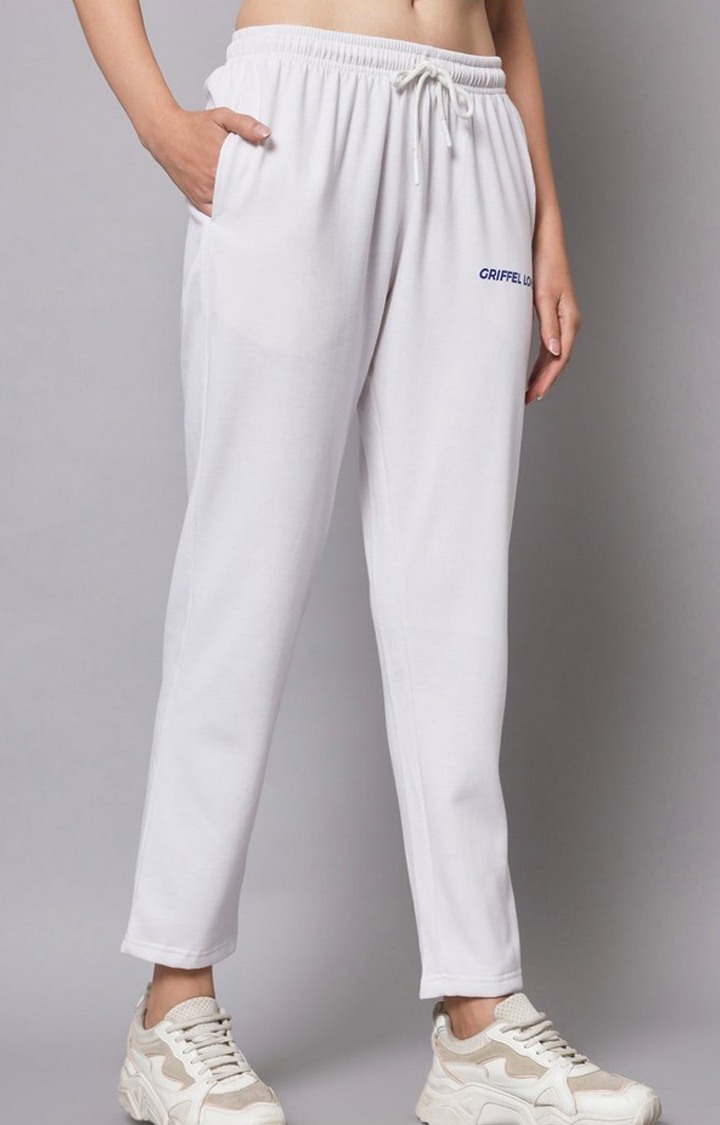 Women's White Solid Trackpants