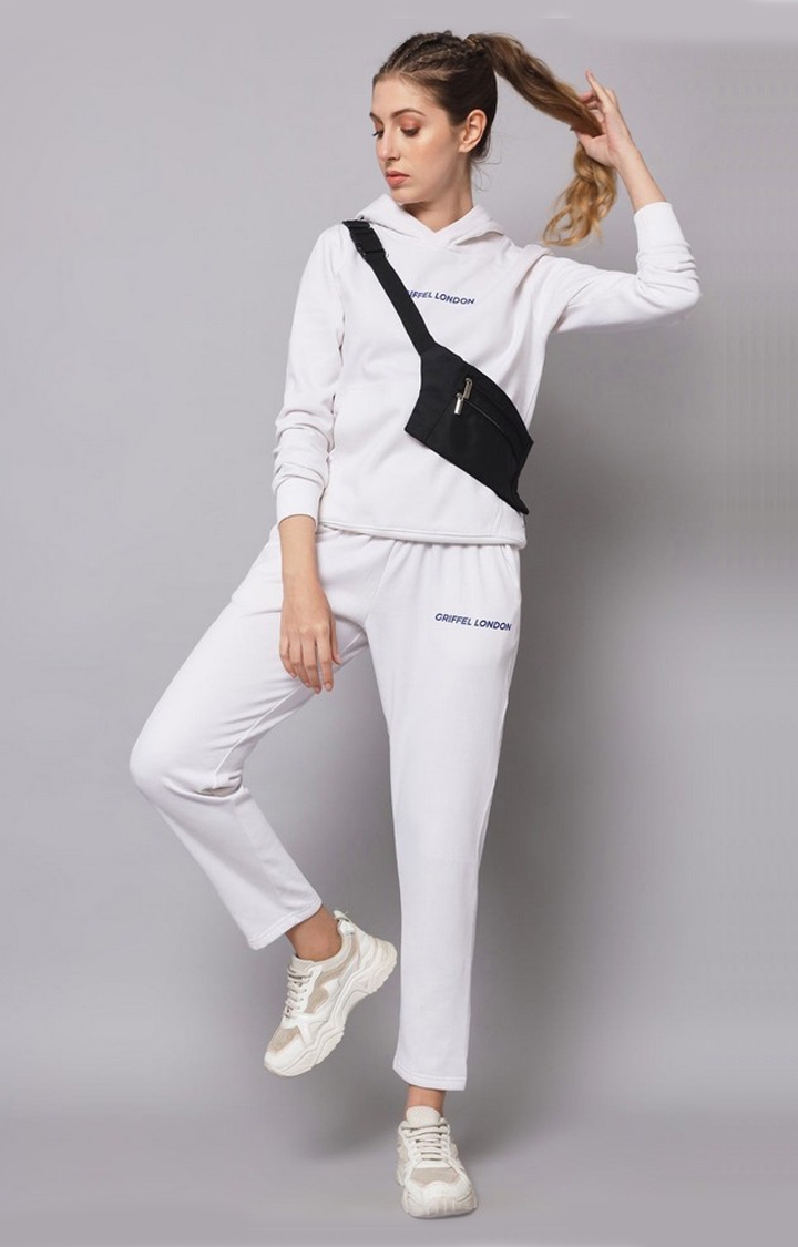 Women's White Solid Trackpants