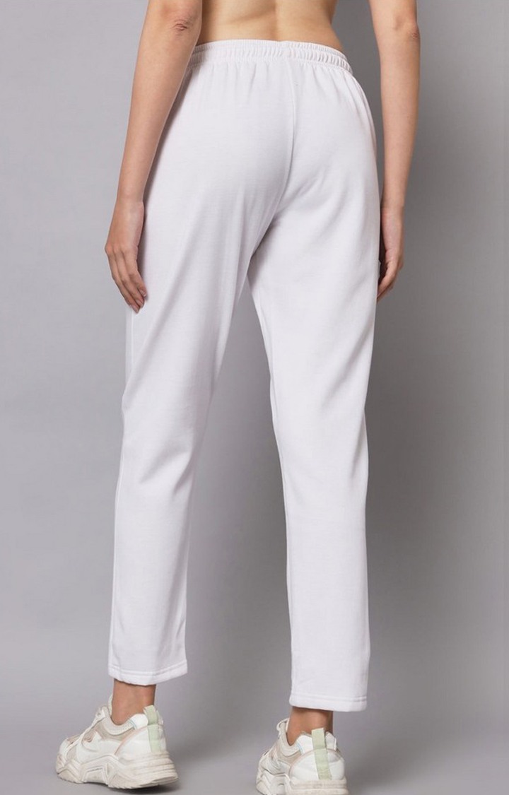 Women's White Solid Trackpants