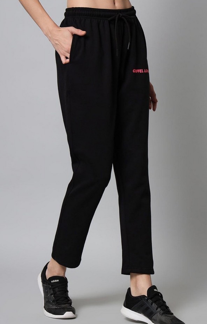 GRIFFEL | Women's Black Cotton Solid Trackpants 3