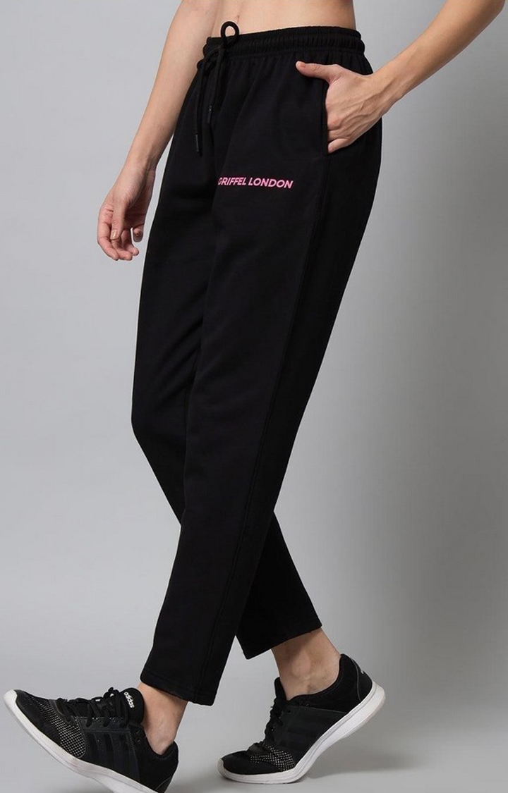GRIFFEL | Women's Black Cotton Solid Trackpants 2