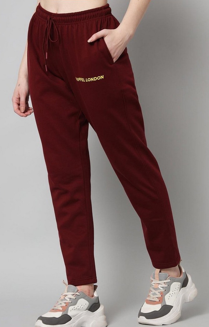 Women's Maroon Solid Trackpants