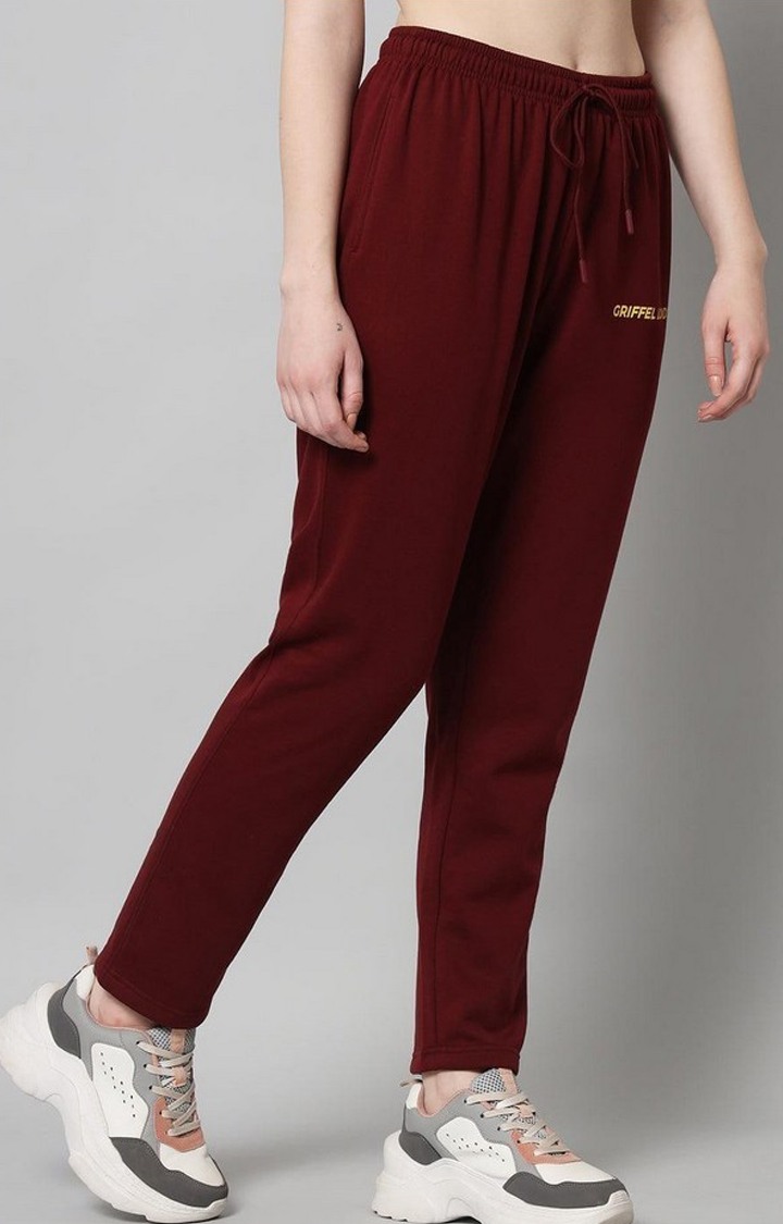 Women's Maroon Solid Trackpants