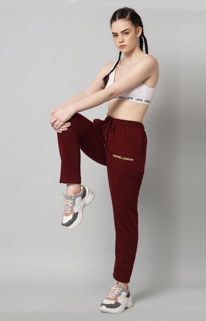 Women's Maroon Solid Trackpants