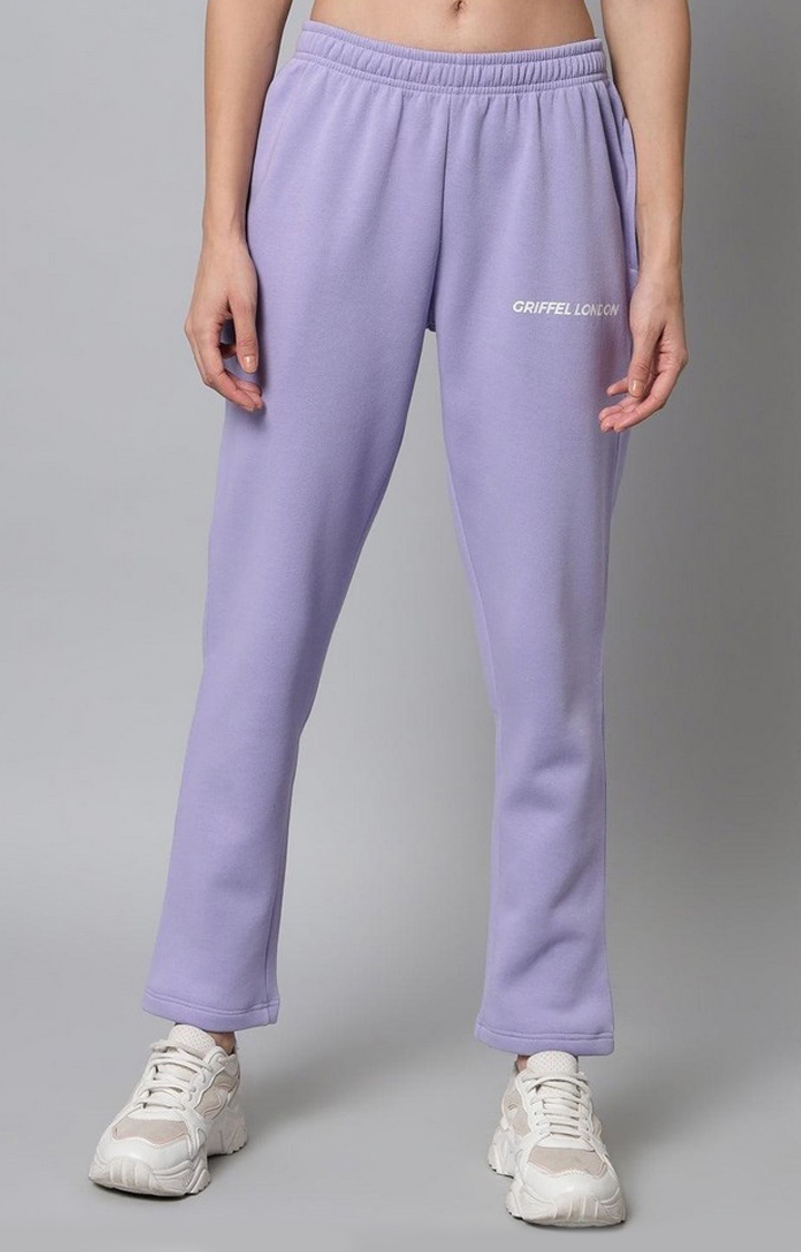 GRIFFEL | Women's Purple Fleece Solid Trackpants