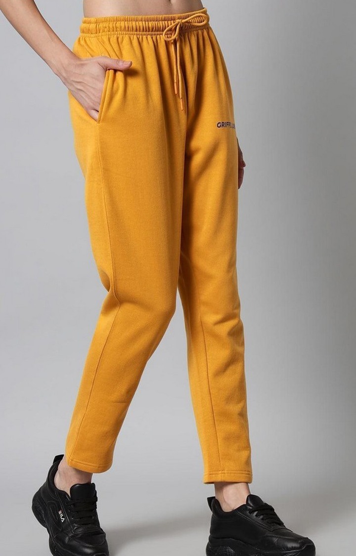 Women's Mustard Solid Trackpants