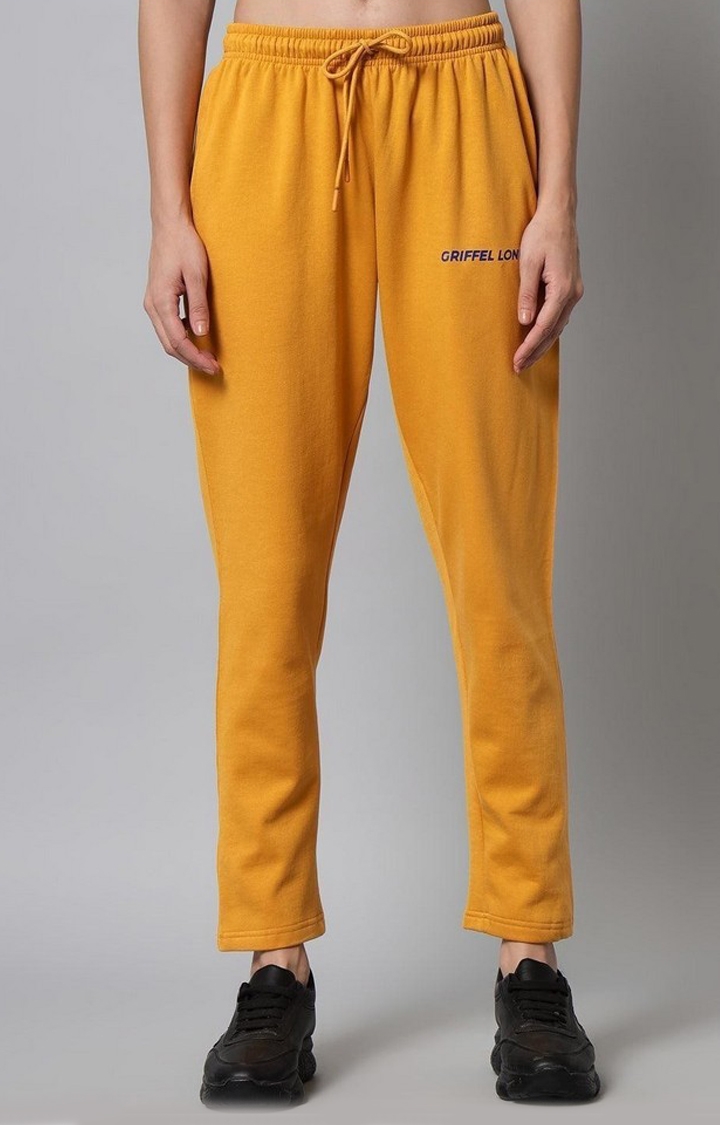 Women's Yellow Fleece Solid Trackpants