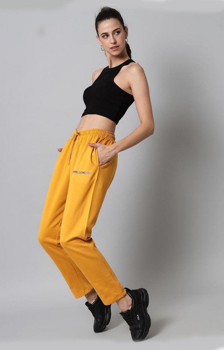 Women's Mustard Solid Trackpants