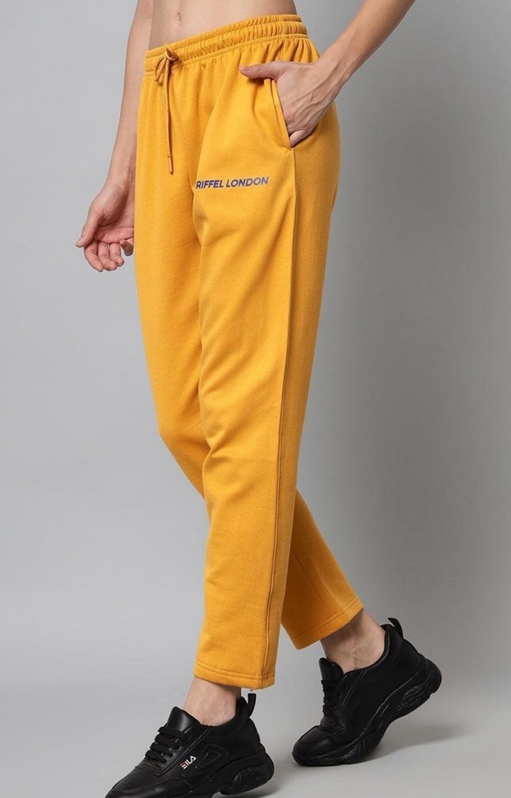 Women's Mustard Solid Trackpants