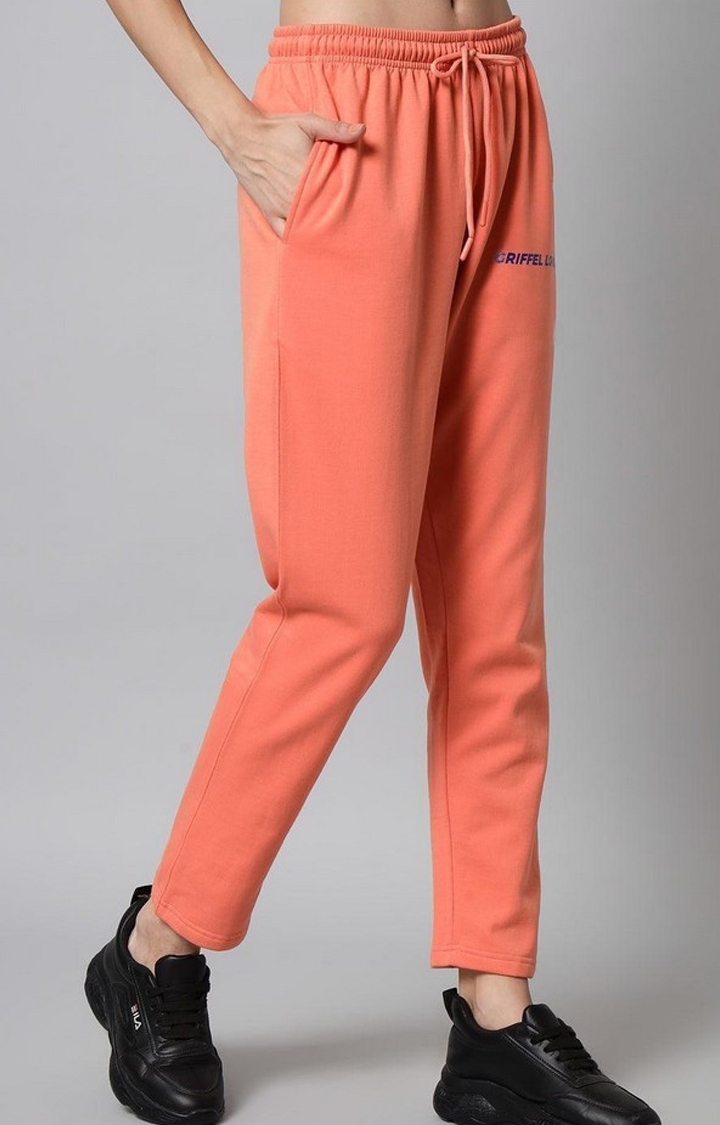 Women's Peach Solid Trackpants