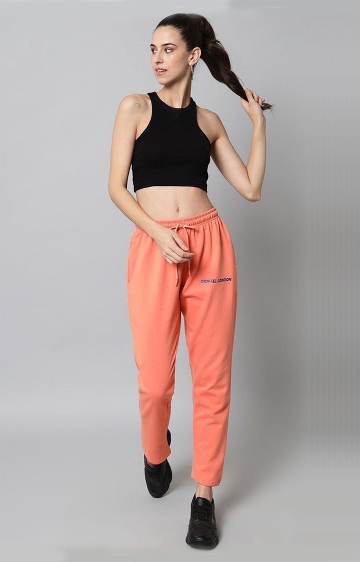 Women's Peach Solid Trackpants