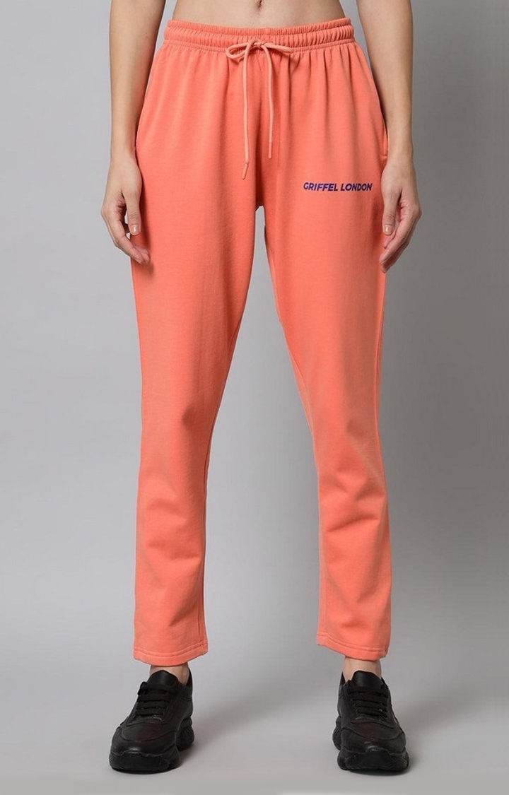 GRIFFEL | Women's Orange Cotton Solid Trackpants