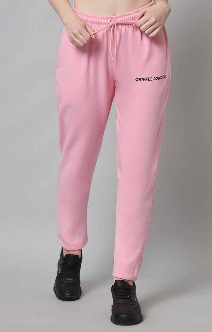 GRIFFEL | Women's Pink Fleece Solid Trackpants