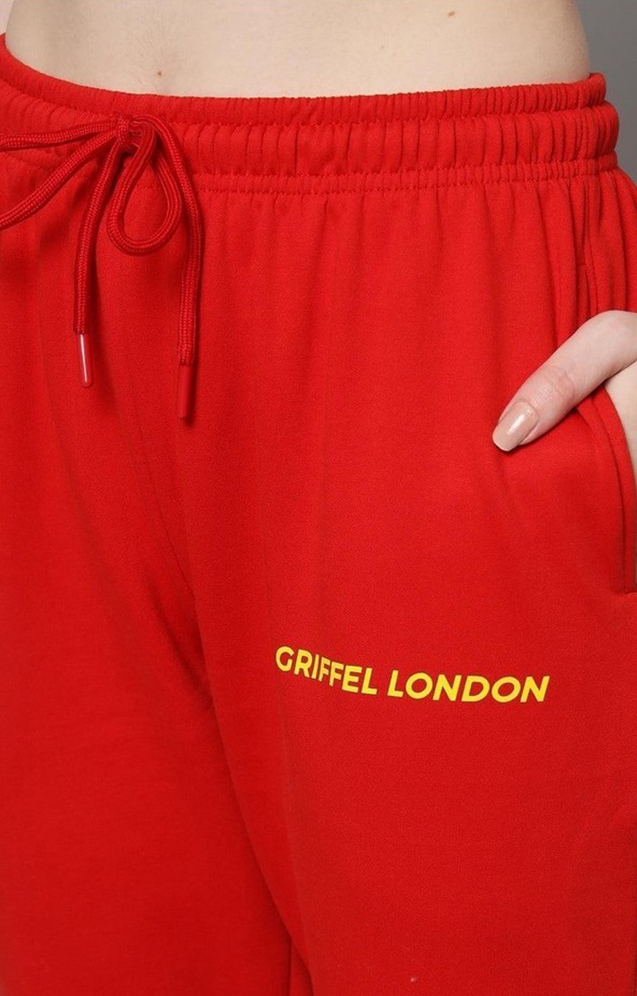 Women's Red Solid Trackpants