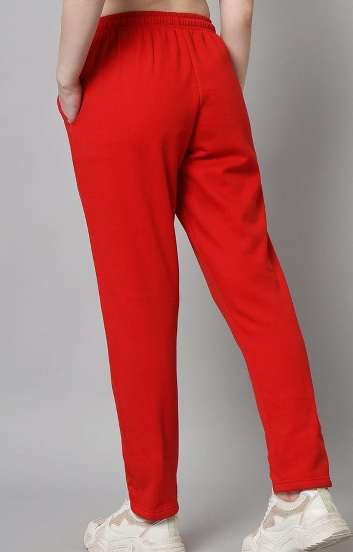 Women's Red Solid Trackpants