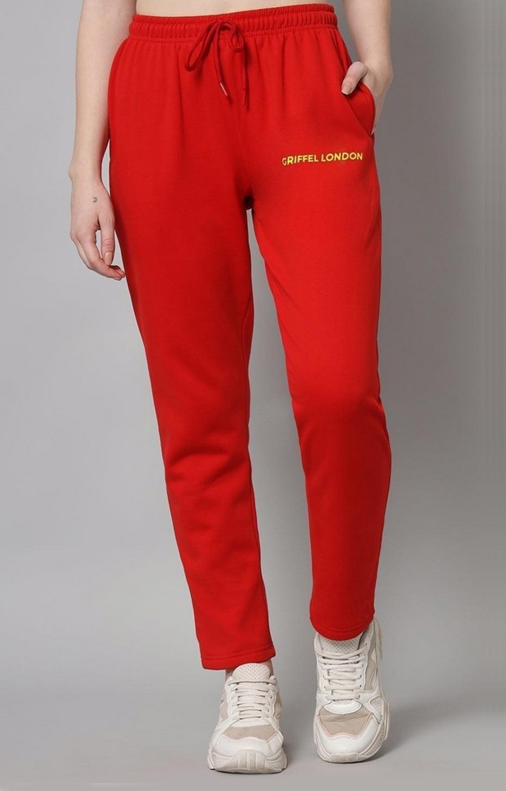 GRIFFEL | Women's Red Cotton Solid Trackpants