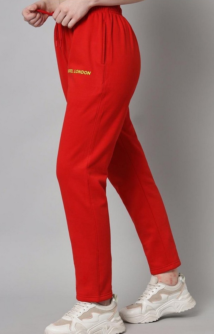 Women's Red Solid Trackpants