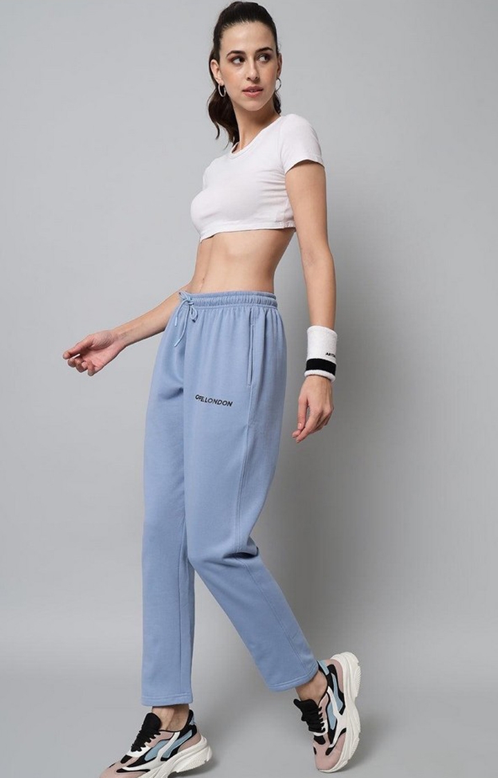 Women's Sky Blue Solid Trackpants