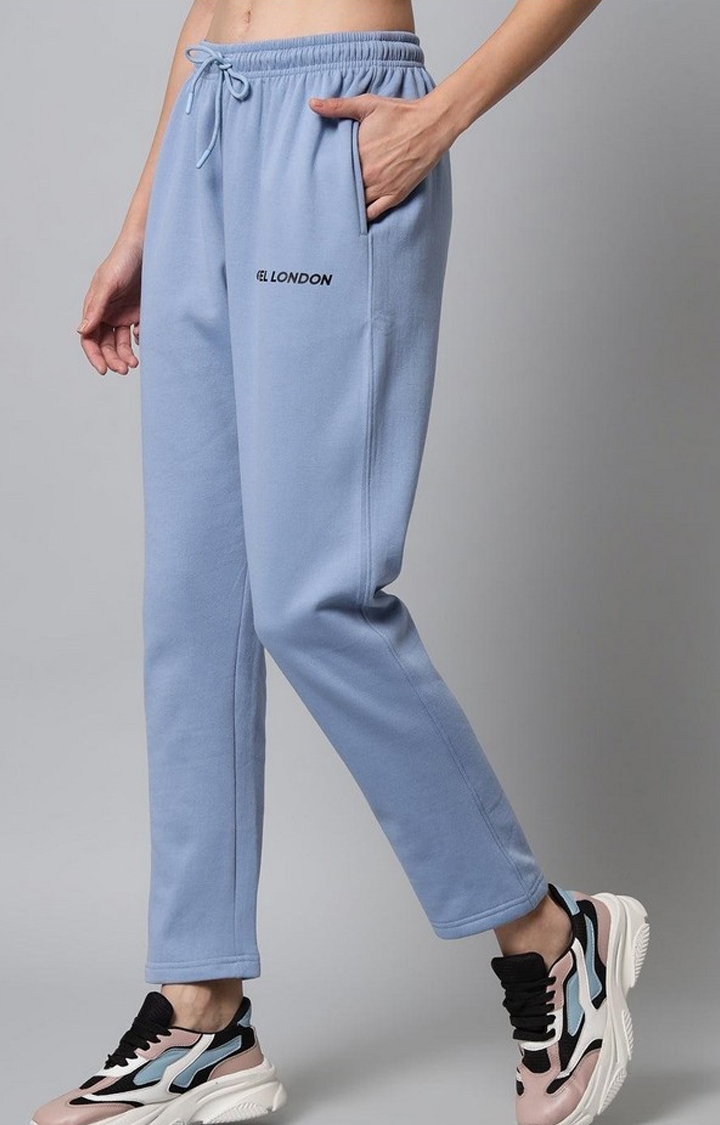 Women's Sky Blue Solid Trackpants