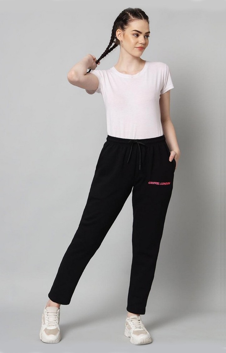 Women's Black Solid Trackpants