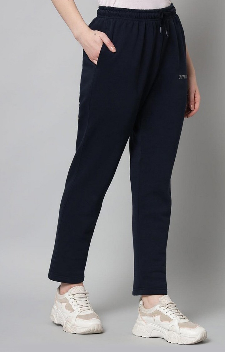 Women's Navy Solid Trackpants