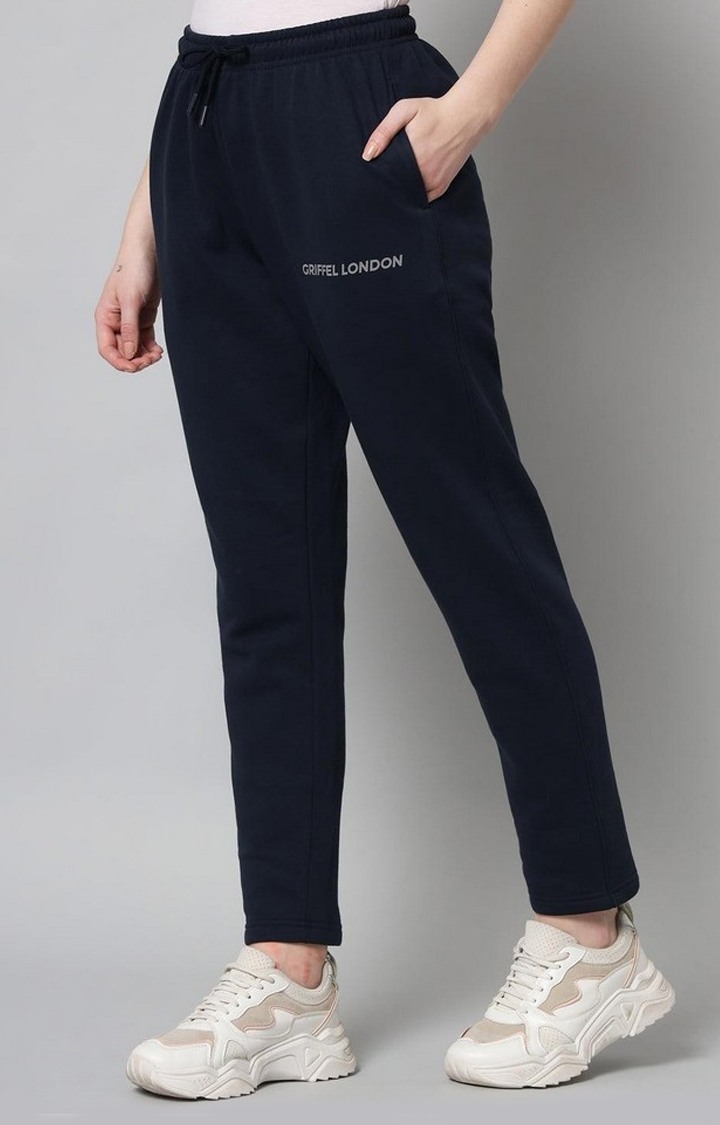 Women's Navy Solid Trackpants