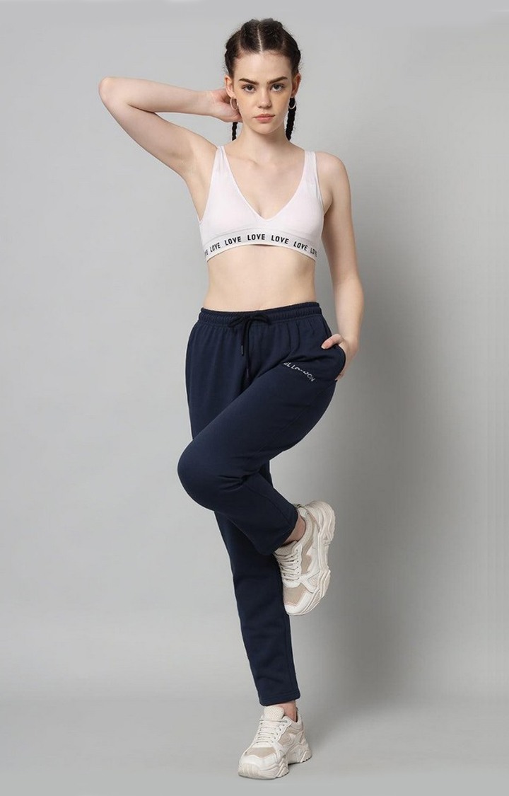 Women's Navy Solid Trackpants