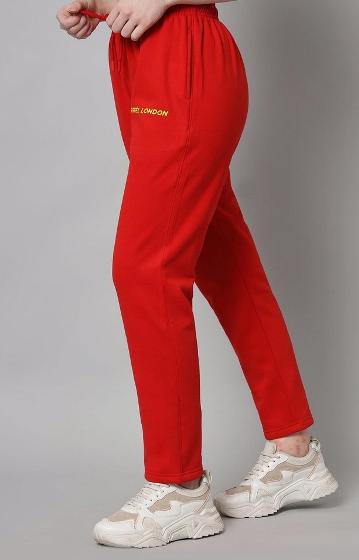 Women's Red Solid Trackpants