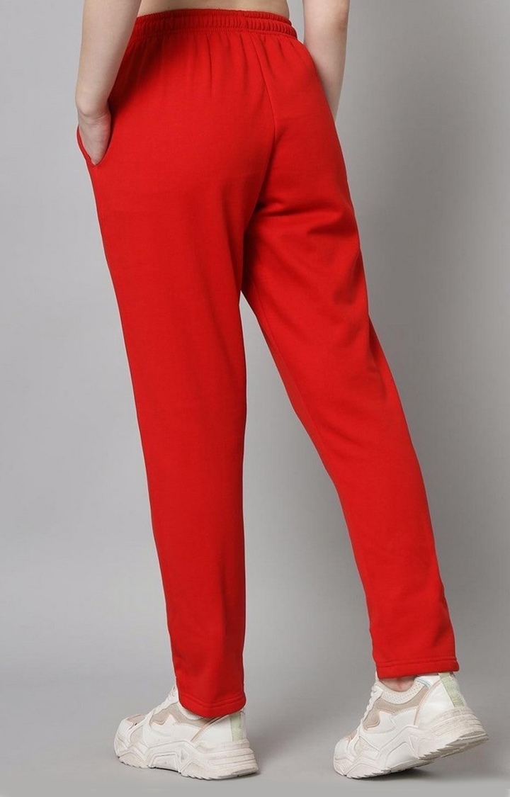 Women's Red Solid Trackpants