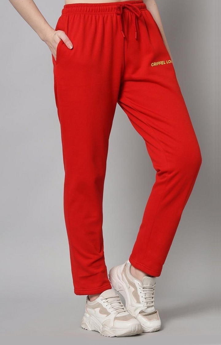 Women's Red Solid Trackpants