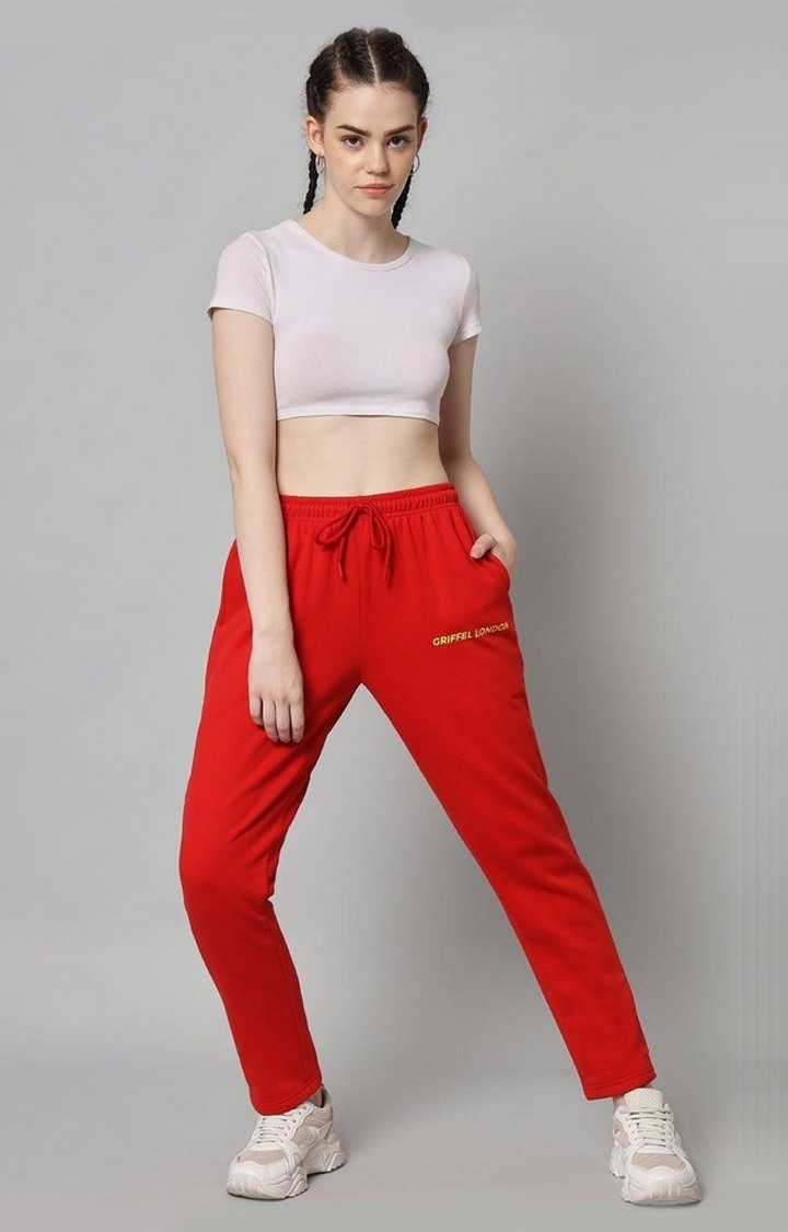 Women's Red Solid Trackpants