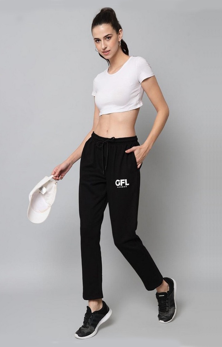 Women's Black Solid Trackpants