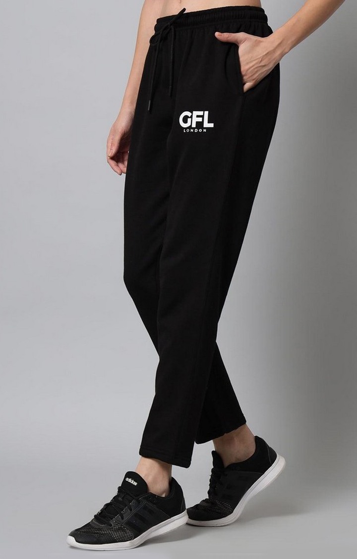 Women's Black Solid Trackpants