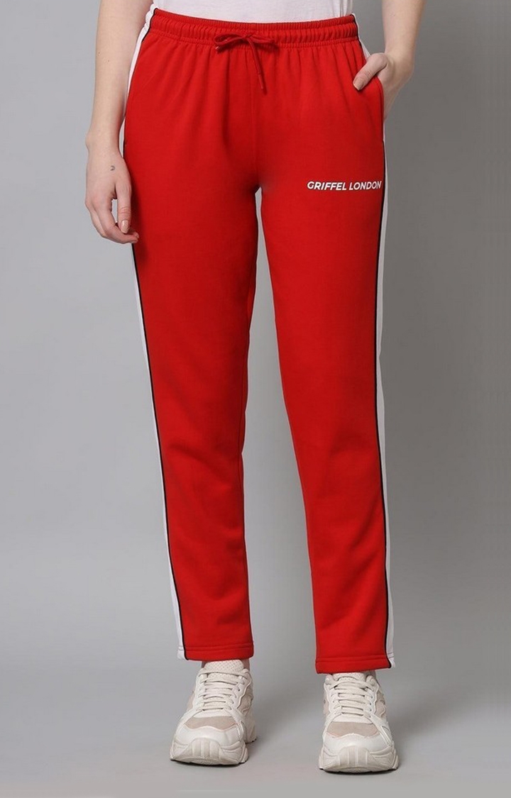 GRIFFEL | Women's Red Cotton Colourblock Trackpants