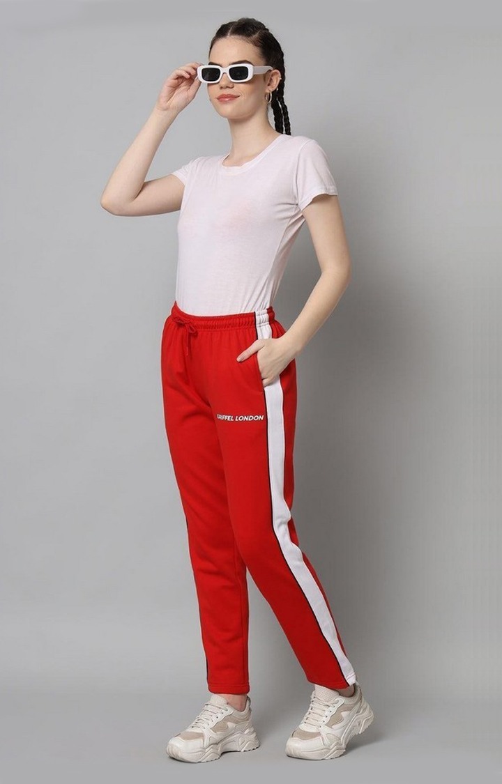 Women's Red Colourblock Trackpants