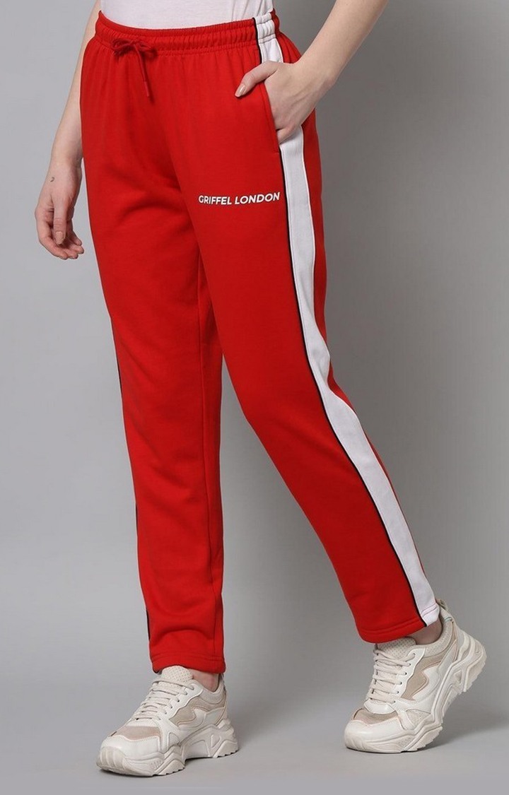 Women's Red Colourblock Trackpants