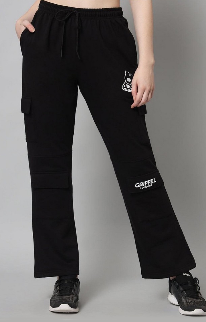 GRIFFEL | Women's Black Cotton Solid Trackpants