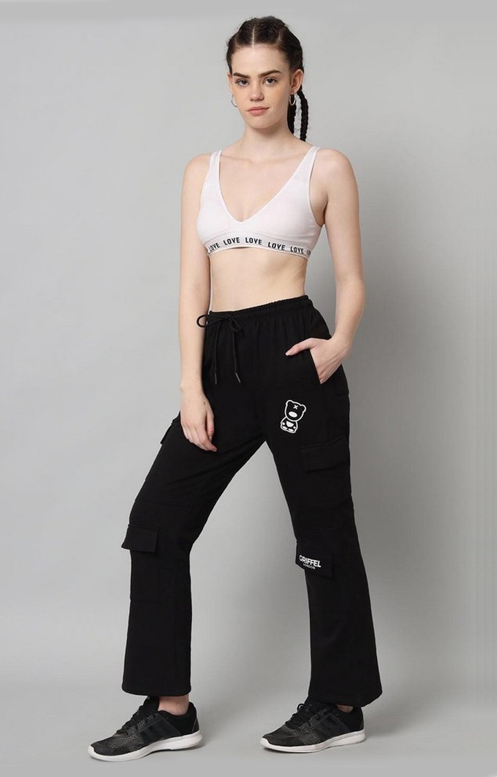 Women's Black Solid Trackpants