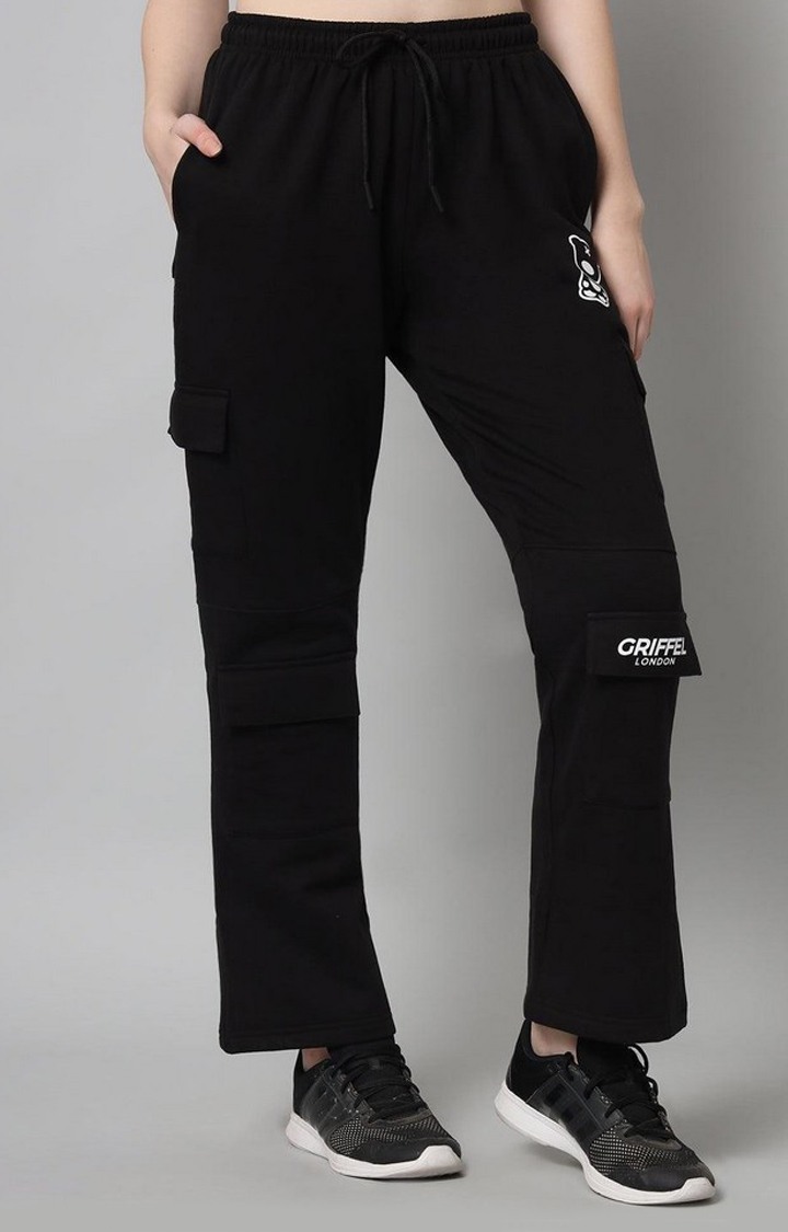 Women's Black Solid Trackpants