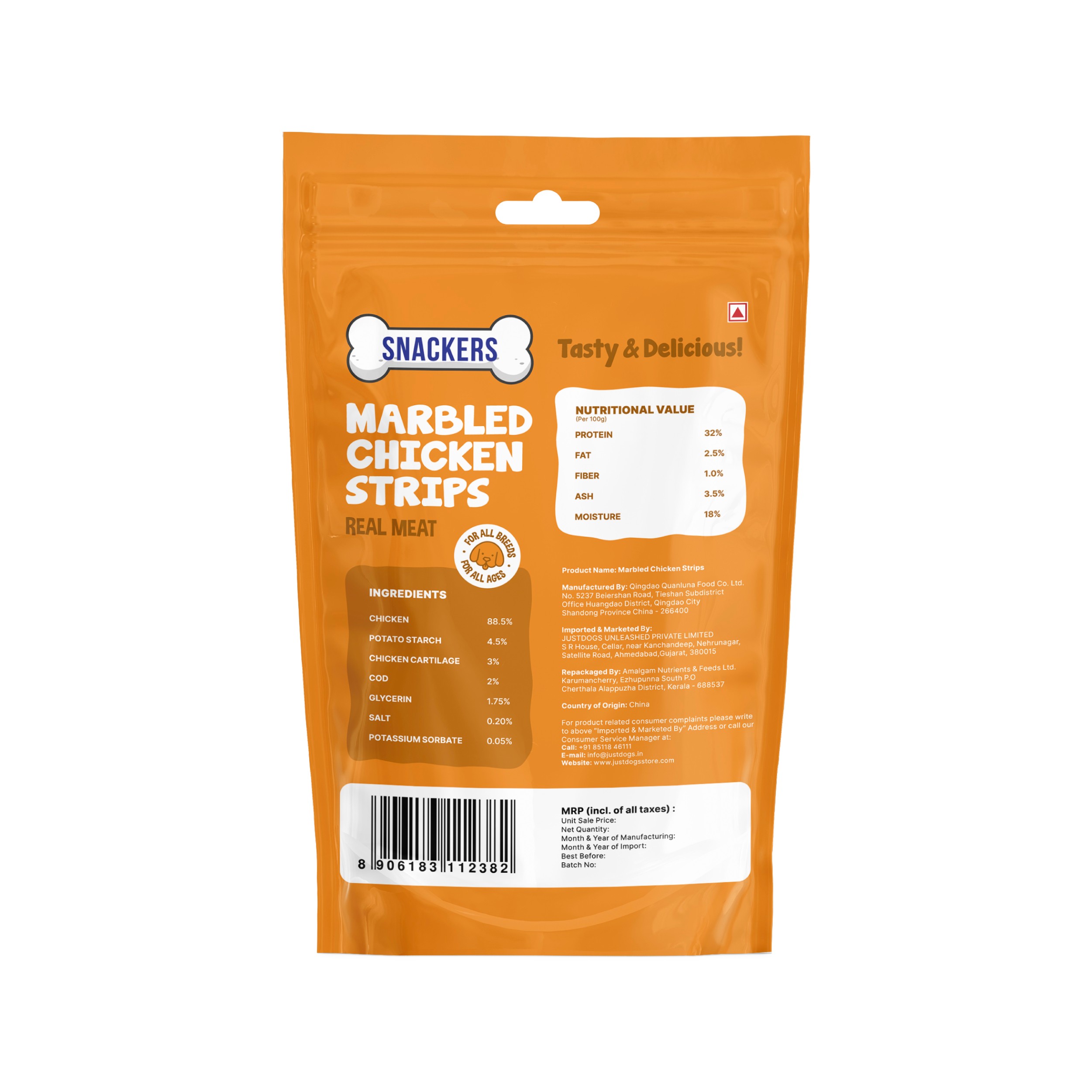 Snackers Marbled Chicken Strips Dog Treats 70g CL