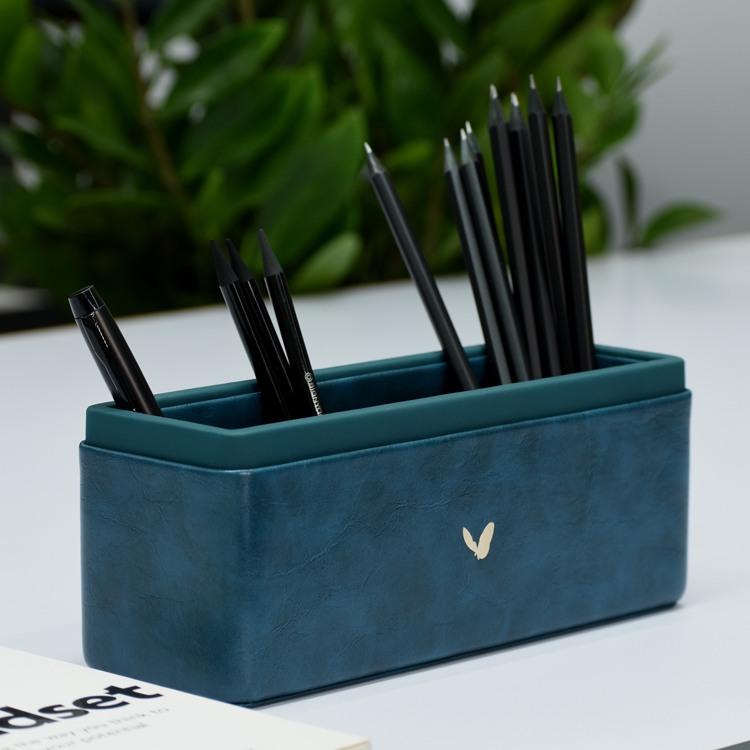 Pen/Pencil Holder | Faux Leather | Rectangular Large | Moderno | Blue