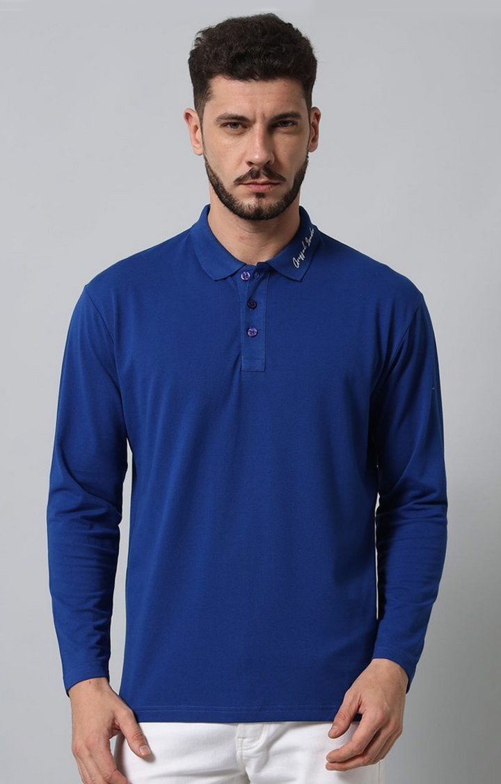 Men's Royal Blue Solid Polos