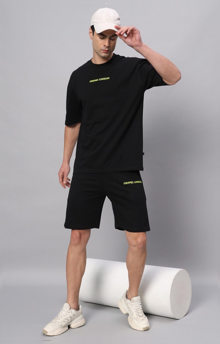 Men's Black Printed Co-ords